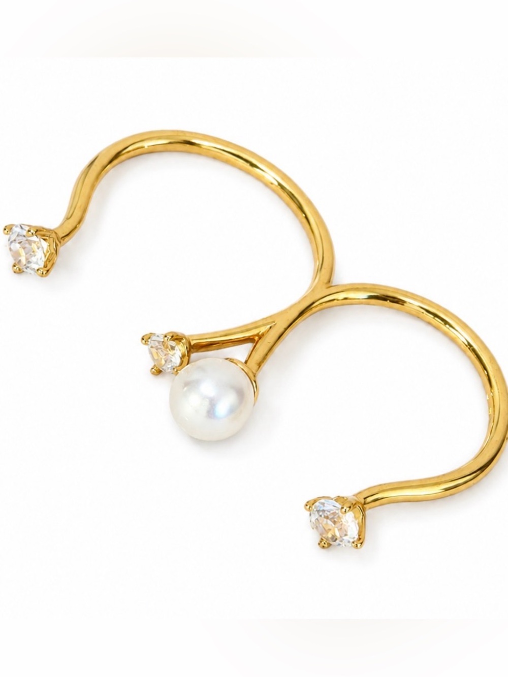 Gold Faux Pearl and Crystal Double Ring